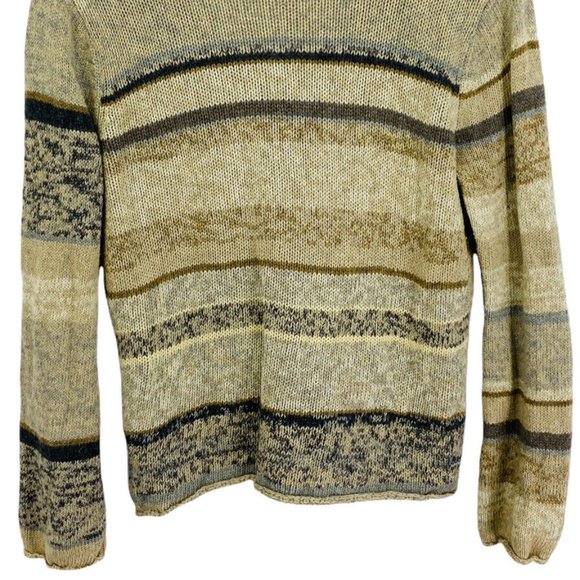 J Jill 1 Button Cardigan Sweater Medium Lambs Wool Blend Striped Neutral Colors - Picture 4 of 7